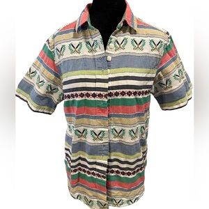 Cabin Creek Vintage Patchwork Embroidered Eclectic Preppy Country Club Gold Top